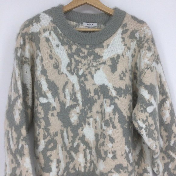 FRNCH Pink Grey Camo Print Oversized Crew Neck Sweater Size Small/Medium - Picture 3 of 7